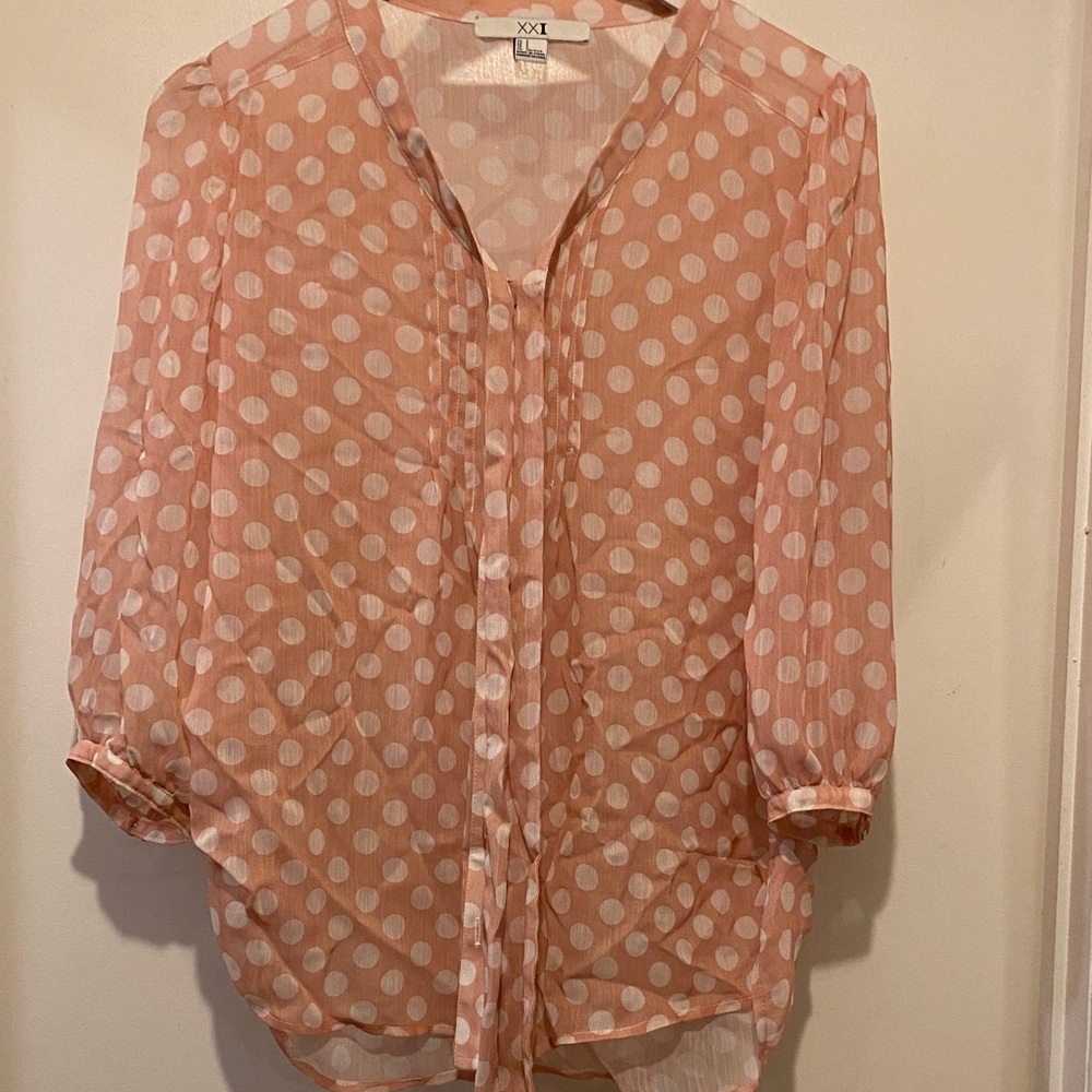 Forever 21 Peach Polka Dot Sheer Blouse
